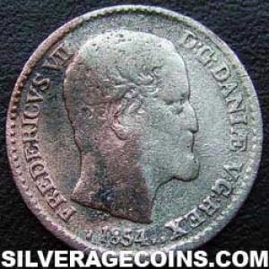 1854 FF Frederik VII Danish Billon 4 Skilling Rigsmont (Obverse)