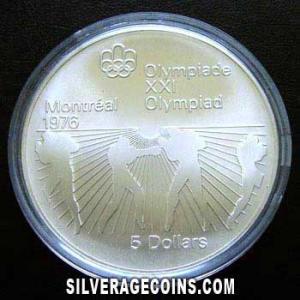 1976 Elizabeth II Canadian Silver 5 Dollars (Boxing) (Reverse)