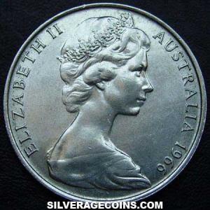 1966 Elizabeth II Australian Silver 50 Cents  (Obverse)