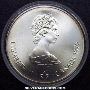 1976 Elizabeth II Canadian Silver 5 Dollars (Fencing) (Obverse)