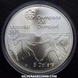 1976 Elizabeth II Canadian Silver 5 Dollars (Fencing) (Reverse)