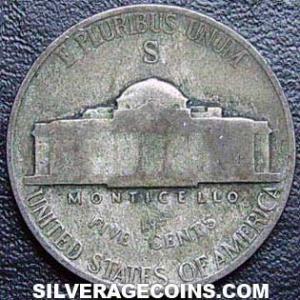 1943 S United States "Jefferson Wartime Nickel" Billon 5 Cents (Reverse)