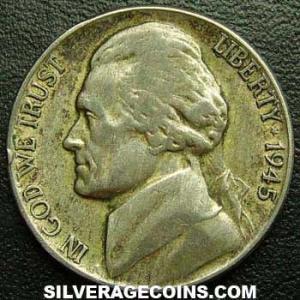 1945 P United States "Jefferson Wartime Nickel" Billon 5 Cents (Obverse)