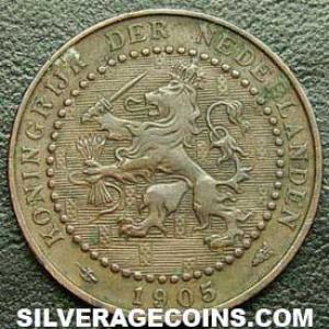 1905 Wilhelmina I Dutch Bronze Cent (Obverse)