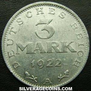 1922 A German Weimar Republic 3 Marks (Reverse)