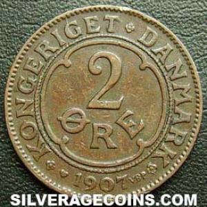 1907 (h) VBP GJ Frederik VIII Danish Bronze 2 Øre (Reverse)