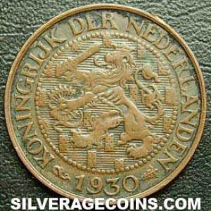 1930 Wilhelmina I Dutch Bronze Cent (Obverse)