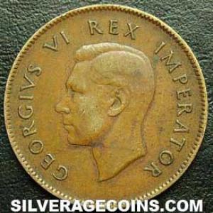 1942 George VI South African Bronze 1/4 Penny (Farthing) (Obverse)