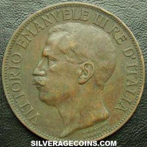 1911 R Vittorio Emanuele III Italian Bronze 10 Centesimi (Anniversary of Kingdom) (Obverse)