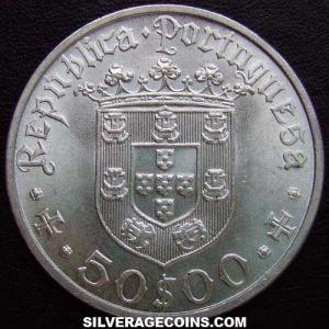 1968 Portuguese Silver 50 Escudos (Pedro Alvares Cabral) (Obverse)