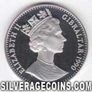 1990 Proof Elizabeth II Gibraltar Silver 1 Crown (Italy 1990)  (Obverse)