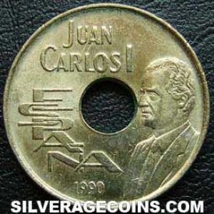 1990 Juan Carlos I Spanish 25 Pesetas (High Jump) (Obverse)