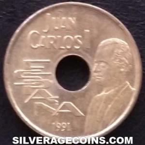 1991 Juan Carlos I Spanish 25 Pesetas (High Jump) (Obverse)