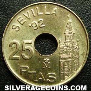 1992 Juan Carlos I Spanish 25 Pesetas ('92 Expo: Giralda) (Reverse)