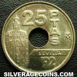 1992 Juan Carlos I Spanish 25 Pesetas ('92 Expo: Torre del Oro) (Reverse)