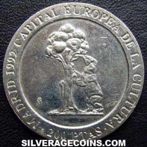 1992 Juan Carlos I Spanish 200 Pesetas (Culture Capital: Bear and Strawberry Tree) (Reverse)