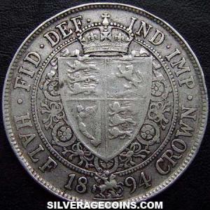 Media Corona "Widow Head" de Plata Británica de Victoria 1894 (Reverso)