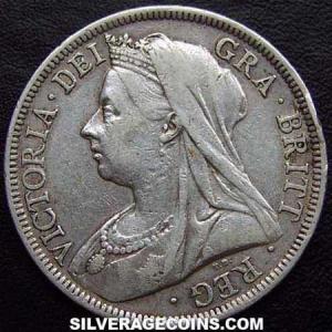 1899 Victoria British Silver "Widow Head" Half Crown (Obverse)