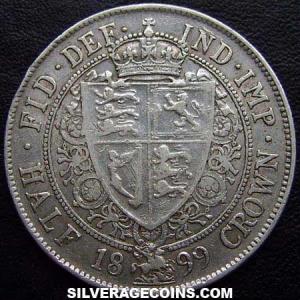 1899 Victoria British Silver "Widow Head" Half Crown (Reverse)