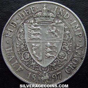 1897 Victoria British Silver "Widow Head" Half Crown (Reverse)