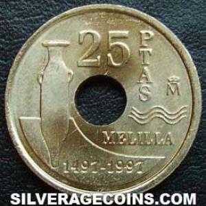 1997 Juan Carlos I Spanish 25 Pesetas (Melilla) (Reverse)
