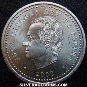 2000 Juan Carlos I Spanish Silver 2000 Pesetas (Charles V) (Obverse)