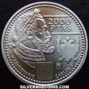 2000 Juan Carlos I Spanish Silver 2000 Pesetas (Charles V) (Reverse)