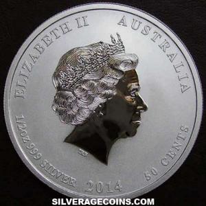 2014 P Elizabeth II Australian 50 Cents 1/2 Ounce Silver (Lunar II: Horse) (Obverse)