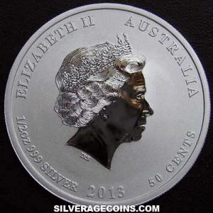 2013 P Elizabeth II Australian 50 Cents 1/2 Ounce Silver (Lunar II: Snake) (Obverse)