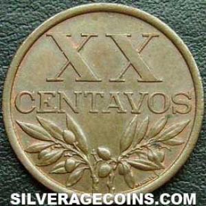 1963 Portuguese Bronze 20 Centavos (Reverse)