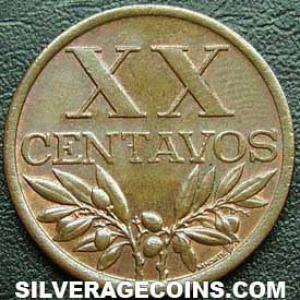 1967 Portuguese Bronze 20 Centavos (Reverse)