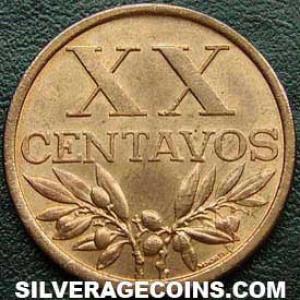 1968 Portuguese Bronze 20 Centavos (Reverse)