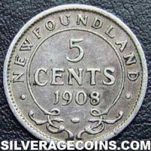 1908 Edward VII Newfoundland Silver 5 Cents (Reverse)