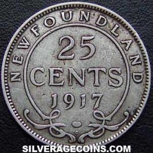 1917 C George V Newfoundland Silver 25 Cents (Reverse)