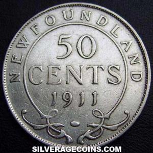 1911 George V Newfoundland Silver 50 Cents (Reverse)