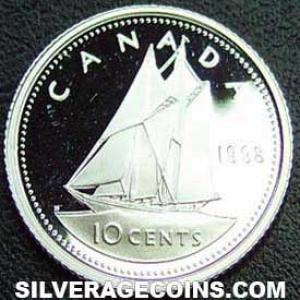 1998 Proof Elizabeth II Canadian Silver 10 Cents (Reverse)