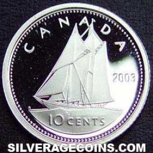 2003 Proof Elizabeth II Canadian Silver 10 Cents (Reverse)