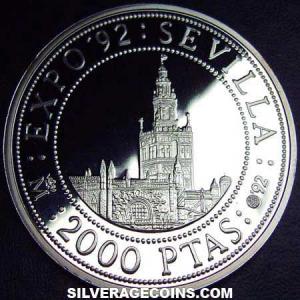 1992 Juan Carlos I Spanish Silver 2000 Pesetas (Giralda) (Reverse)