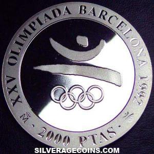 1990 Juan Carlos I Spanish Silver 2000 Pesetas (Barcelona 1992 Olympics) (Reverse)