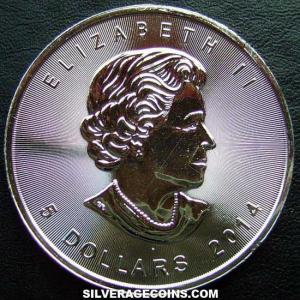 2014 Elizabeth II Canadian 5 Dollars 1 Ounce Silver Maple Leaf (rays) (Obverse)