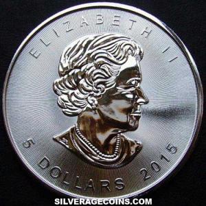 2015 Elizabeth II Canadian 5 Dollars 1 Ounce Silver Maple Leaf (rays) (Obverse)