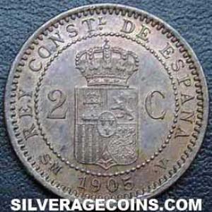 1905 (05) SM-V Alfonso XIII Spanish 2 Cents (Reverse)