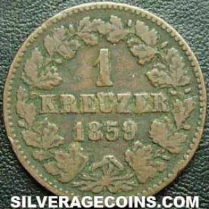 1859 Duke Adolphe Nassau Copper Kreuzer (Reverse)