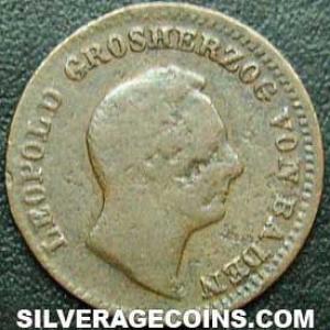 1852 Baden Copper Half Kreuzer (Obverse)