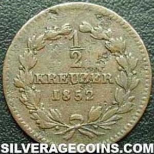 1852 Baden Copper Half Kreuzer (Reverse)