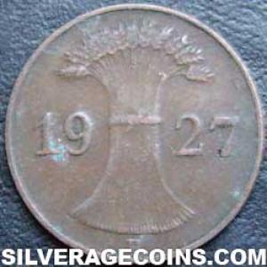 1927 D German Weimar Republic Bronze Reichspfennig (Obverse)