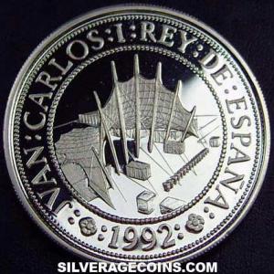 1992 Juan Carlos I Spanish Silver 1000 Pesetas (Seville Expo '92) (Obverse)