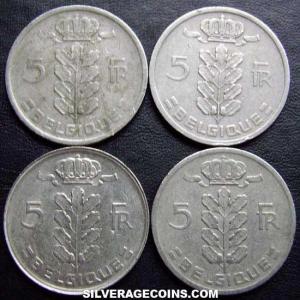 1948-1981 (4) Lot of 4 Different Dates Belgian 5 Francs (Dutch, coin) (Obverse)
