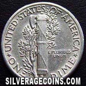1942 D United States "Mercury Dime" Silver 10 Cents (Reverse)