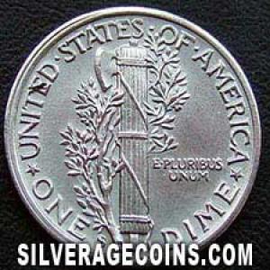 1942 S United States "Mercury Dime" Silver 10 Cents (Reverse)
